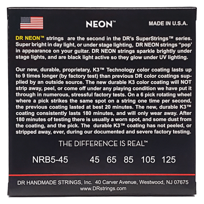 DR, HI-DEF NEON* - RED Colored Bass Strings: 5-String Medium 45-125 - Image 2