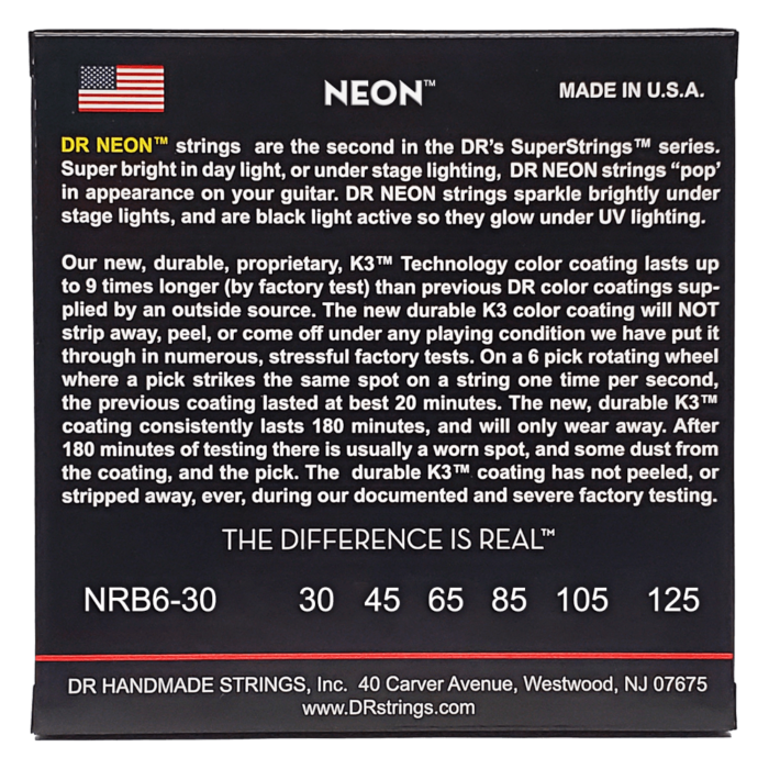DR, HI-DEF NEON* - RED Colored Bass Strings: 6-String Medium 30-125 - Image 2