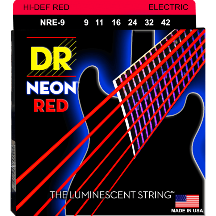 DR, HI-DEF NEON* - RED Colored Electric Guitar Strings: Light 9-42