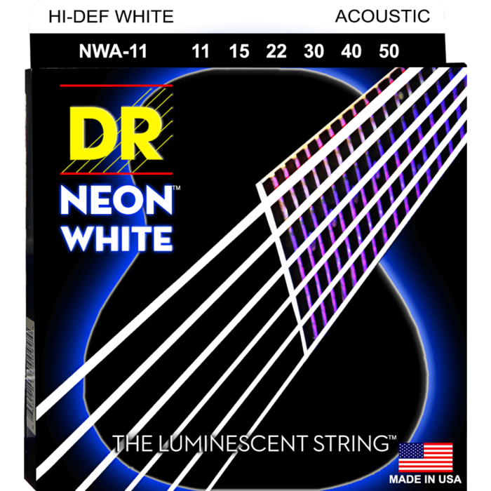 DR, HI-DEF NEON* - WHITE Colored Acoustic Guitar Strings: Custom Light 11-50