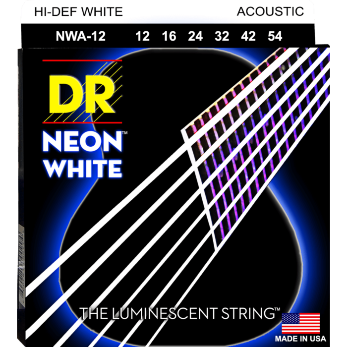 DR, HI-DEF NEON* - WHITE Colored Acoustic Guitar Strings: Light 12-54