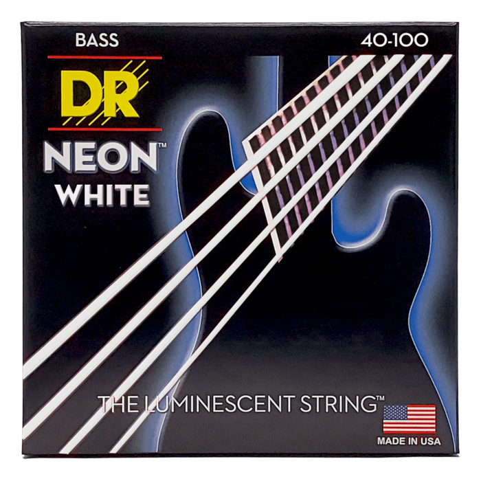 DR, HI-DEF NEON* - WHITE Colored Bass Strings: Light 40-100