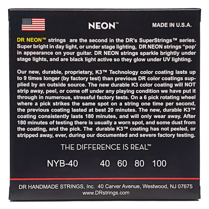 DR, HI-DEF NEON* - WHITE Colored Bass Strings: Light 40-100 - Image 2
