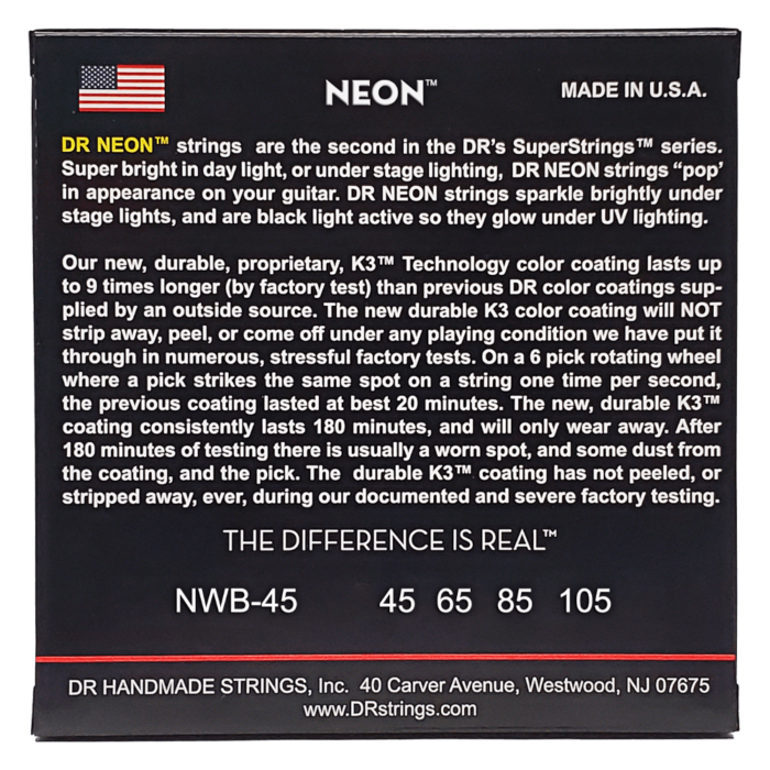 DR, HI-DEF NEON* - WHITE Colored Bass Strings: Medium 45-105 - Image 2