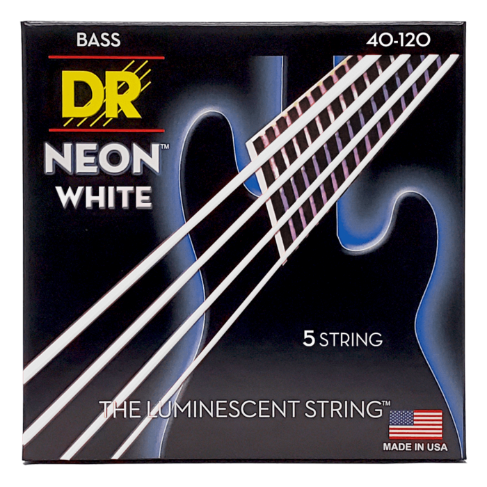 DR, HI-DEF NEON* - WHITE Colored Bass Strings: 5-String Light 40-120