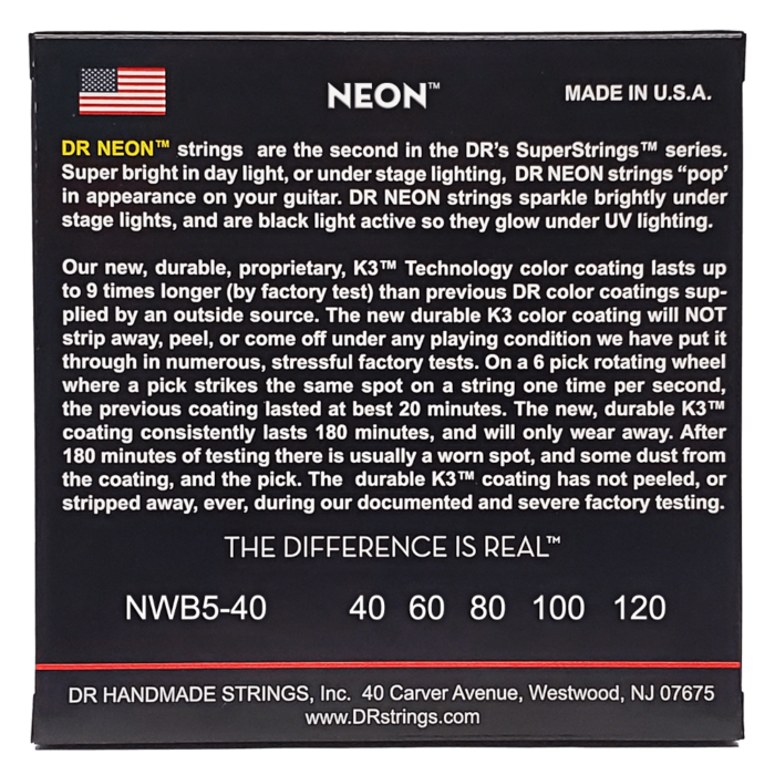 DR, HI-DEF NEON* - WHITE Colored Bass Strings: 5-String Light 40-120 - Image 2