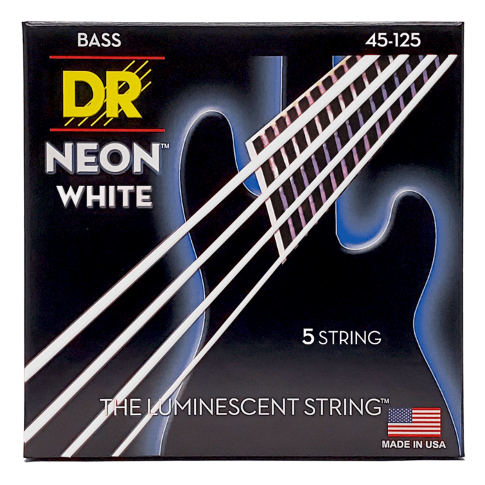 DR, HI-DEF NEON* - WHITE Colored Bass Strings: 5-String Medium 45-125