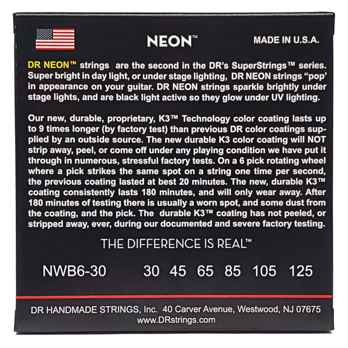 DR, HI-DEF NEON* - WHITE Colored Bass Strings: 6-String Medium 30-125 - Image 2