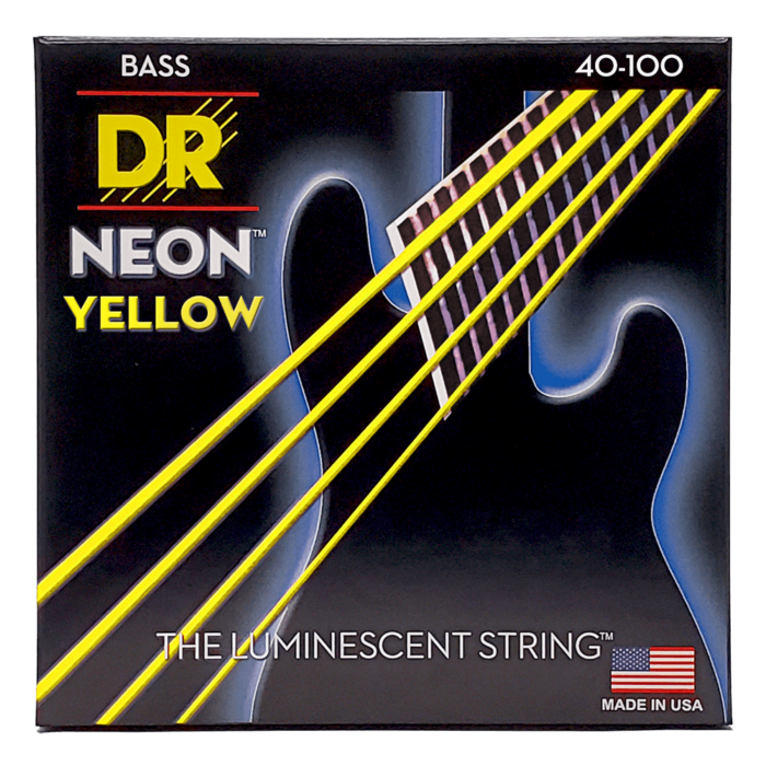 DR, HI-DEF NEON* - YELLOW Colored Bass Strings: Light 40-100