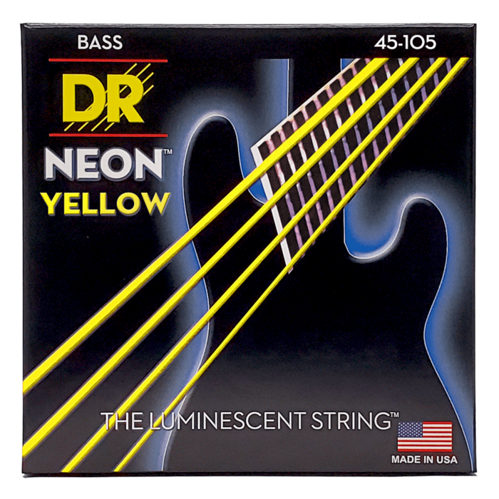 DR, HI-DEF NEON* - YELLOW Colored Bass Strings: Medium 45-105