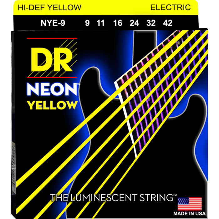 DR, HI-DEF NEON* - YELLOW Colored Electric Guitar Strings: Light 9-42