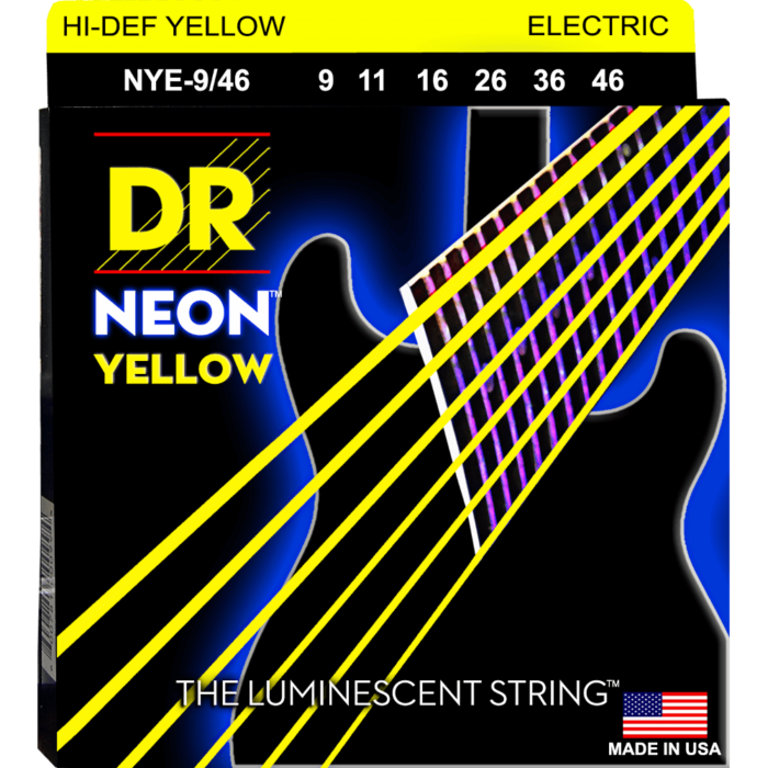 DR, HI-DEF NEON* - YELLOW Colored Electric Guitar Strings: Light to Medium 9-46