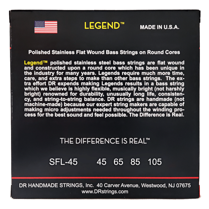 DR, LEGEND* - Polished Flatwound Stainless Steel Bass Strings: Medium 45-105 Short Scale - Image 2