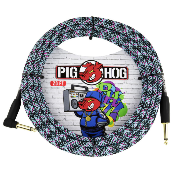 Pig Hog "Blue Graffiti" Instrument Cable, 6m/20ft Winkelstecker