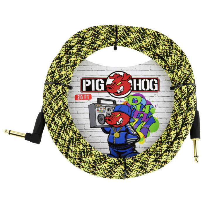 Pig Hog "Yellow Graffiti" Instrument Cable, 6m/20ft Right Angle
