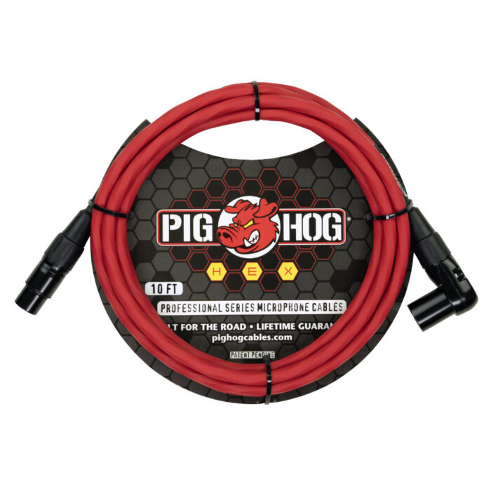 Pig Hog Hex Series Mic Cable, 3m/10ft Right Angle - Candy Apple Red