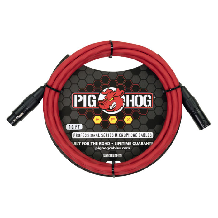 Pig Hog Hex Series Mic Cable, 3m/10ft - Candy Apple Red