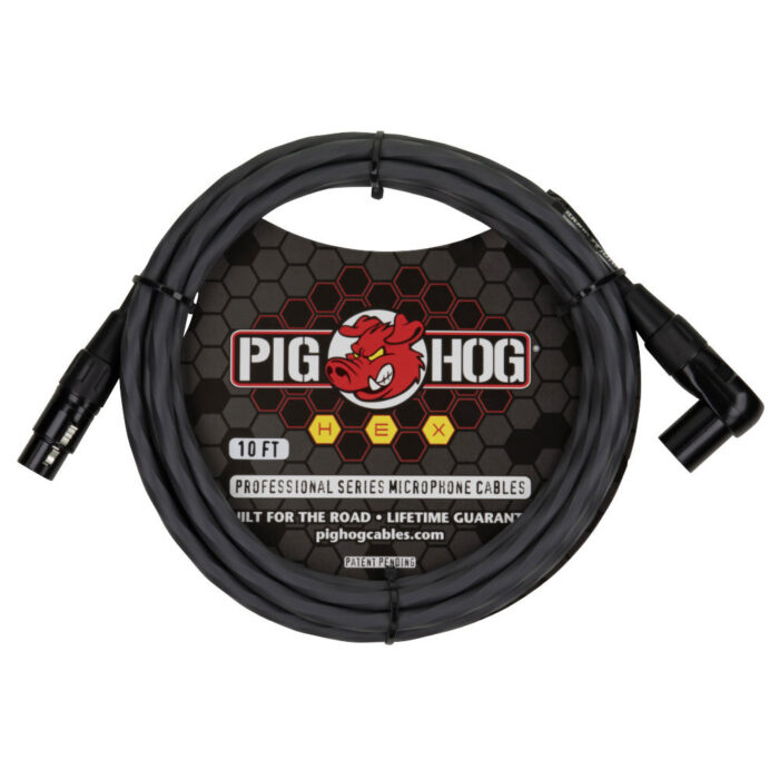 Pig Hog Hex Series Mic Cable, 3m/10ft Right Angle - Grey