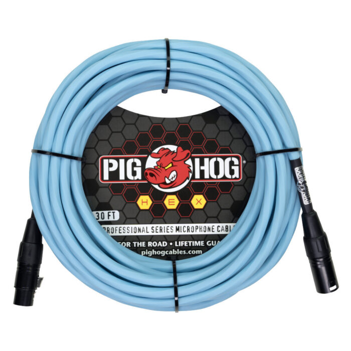 Pig Hog Hex Series Mic Cable, 9m/30ft - Daphne Blue