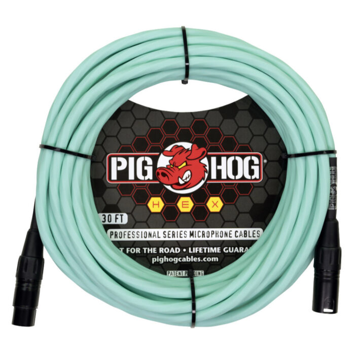 Pig Hog Hex Series Mic Cable, 9m/30ft - Seafoam Green