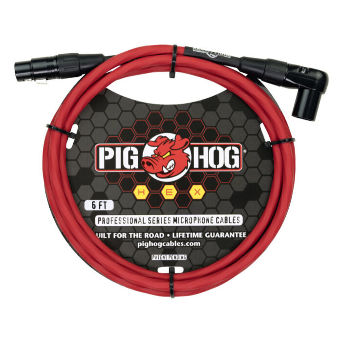Pig Hog Hex Series Mic Cable, 180cm/6ft Right Angle - Candy Apple Red