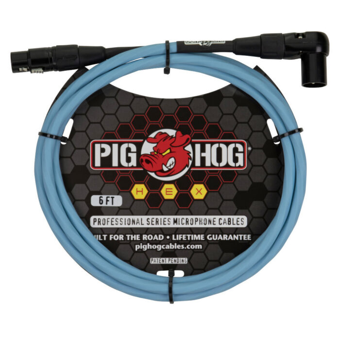 Pig Hog Hex Series Mic Cable, 180cm/6ft Winkelstecker - Daphne Blue