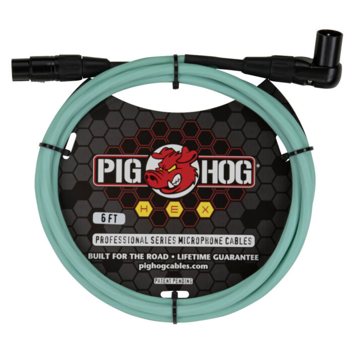 Pig Hog Hex Series Mic Cable, 180cm/6ft Winkelstecker - Seafoam Green