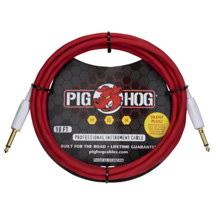 Pig Hog Hex Series Silent Cable 3m/10ft Candy Apple Red