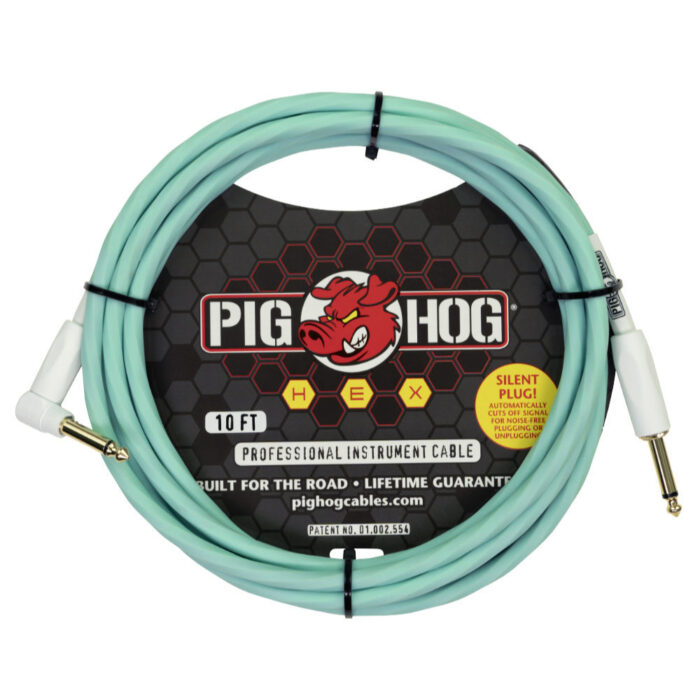 Pig Hog Hex Series Silent Cable 3m/10ft Grey, Right Angle