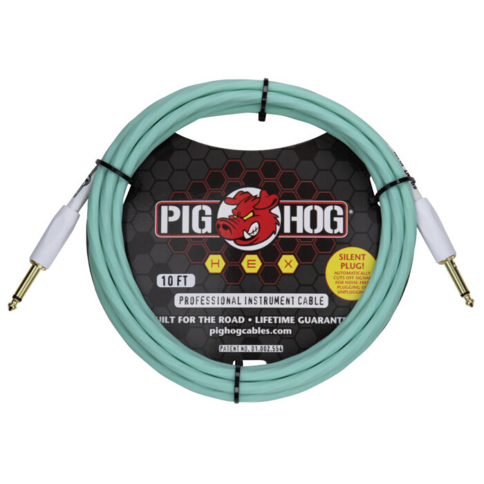 Pig Hog Hex Series Silent Cable 3m/10ft Seafoam Green