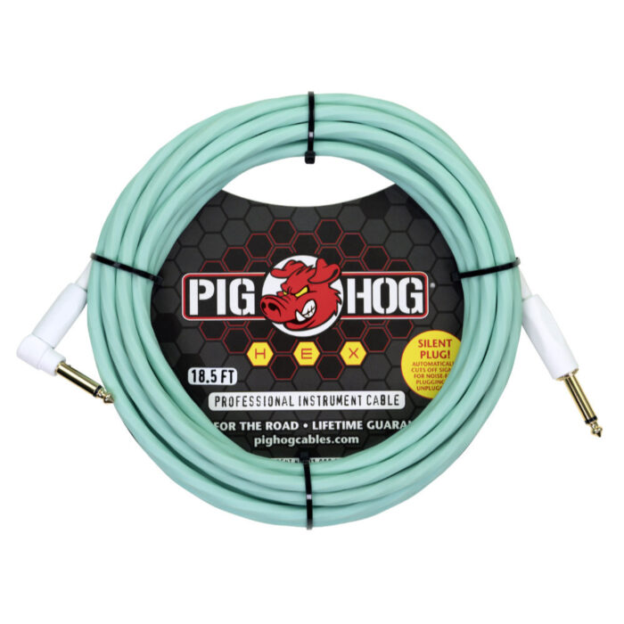 Pig Hog Hex Series Silent Cable 5,67m/18.6ft Seafoam Green, Winkelstecker
