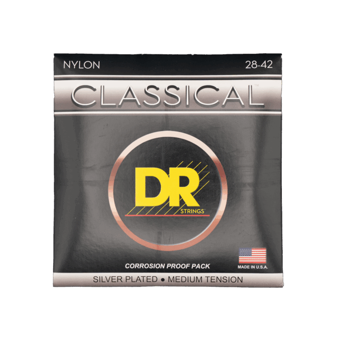 DR, CLASSICAL NYLON* Silver-Plated Nylon Classical Guitar Strings: Medium Tension 28-42