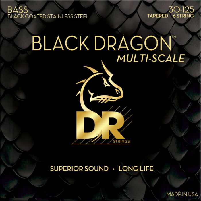 DR, BLACK DRAGON Coated Stainless Steel Bass Strings: 6-String Medium 30-125, Multi-Scale