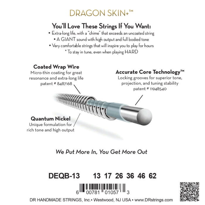 DR, DRAGON SKIN+ Quantum Nickel Electric Guitar Strings: Baritone 13-62 – Bild 3
