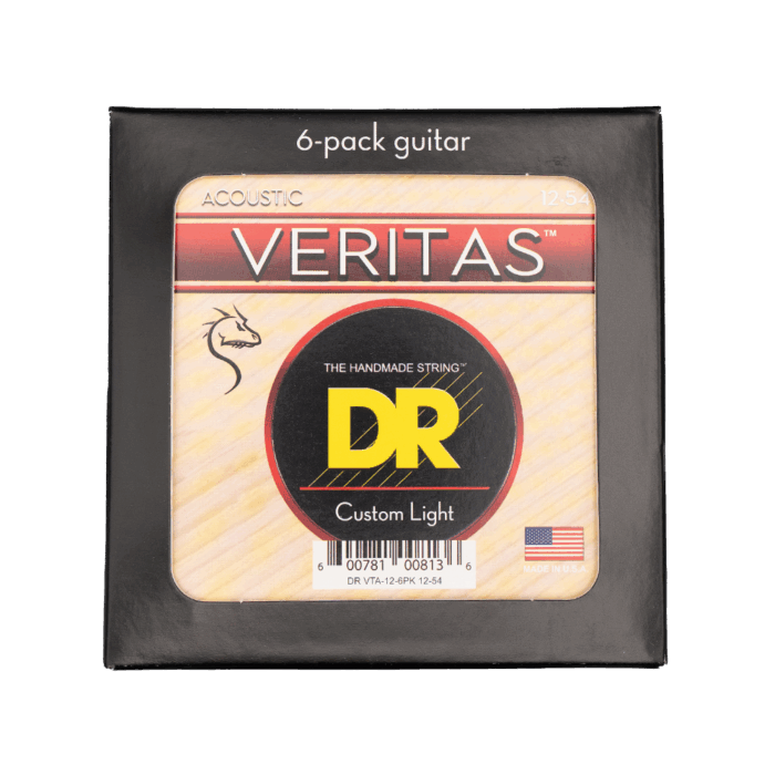 DR, VERITAS* - Accurate Core Technology Acoustic Guitar Strings: Light 12-54 (6 Pack)