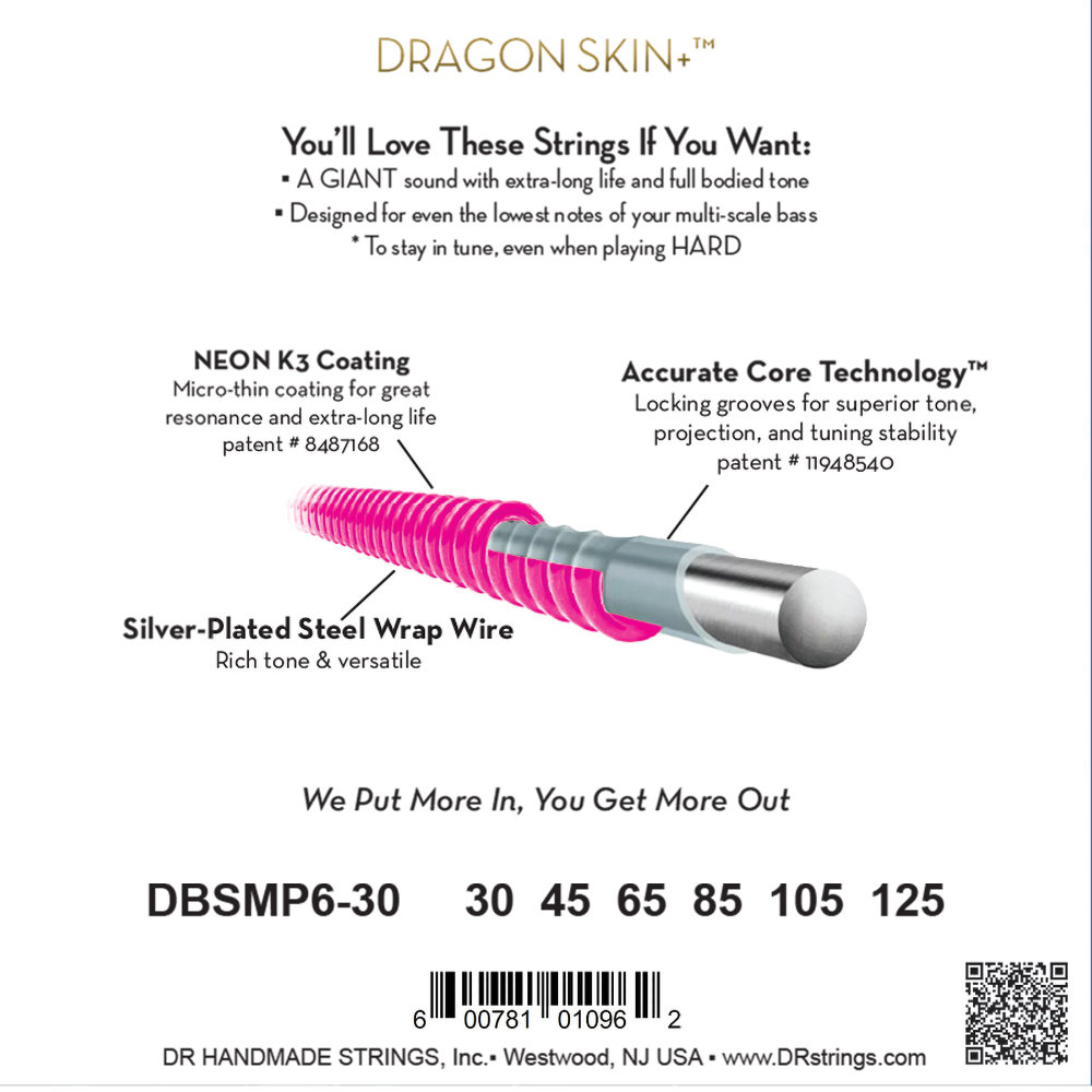 DR, PINK DRAGON - Stainless Steel Bass Strings, Pink coated: 6-String Medium 30-125, Tapered Multi-Scale – Bild 4